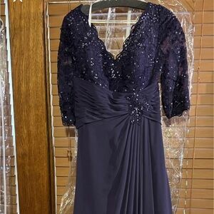 Blue Ruched Sweetheart Gown with Flutter Sleeves